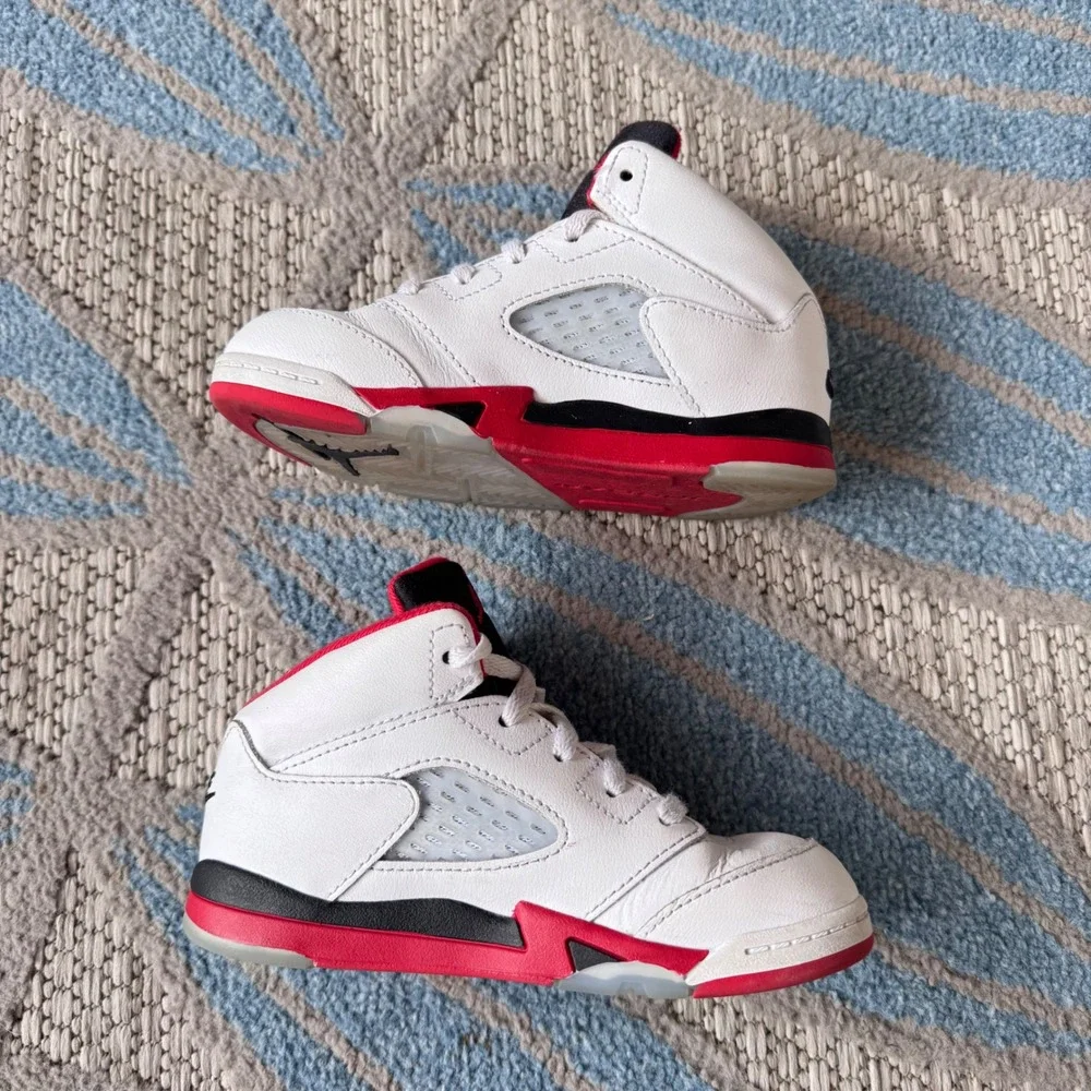 Toddler Jordan 5 Fire Red Black Tongue High Top Sneakers Size 10C
